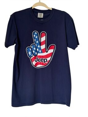 Comfort Colors Jeep USA Flag Hand Peace ✌️ Sign | Uni-Sex | Navy Blue | 💯 Cotton